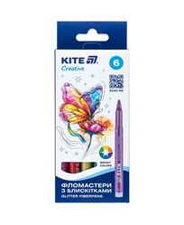 Фломастери з блискітками, набір 6шт, Kite Creative