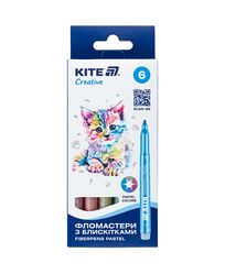 Фломастери з блискітками, набір 6шт, Kite Creative пастель