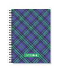 Блокнот A5, 100 арк., клітинка, обкладинка твердий картон, пружина, Серія "Шотландка фіоле"