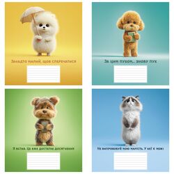 Зошит учнівський повноколірний 18 арк., клітинка. Серія 207"Котики та собачки"