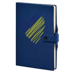 Записна книжка А5 в клітинку Twill на кнопці синя, тиснення "СЕРЦЕ"