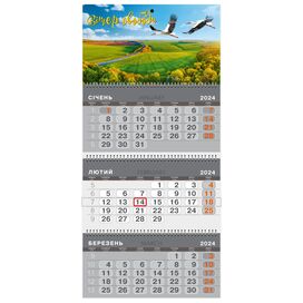 Календар квартальний на 3 пружини, розмір 360х685 мм, "Лелеки"