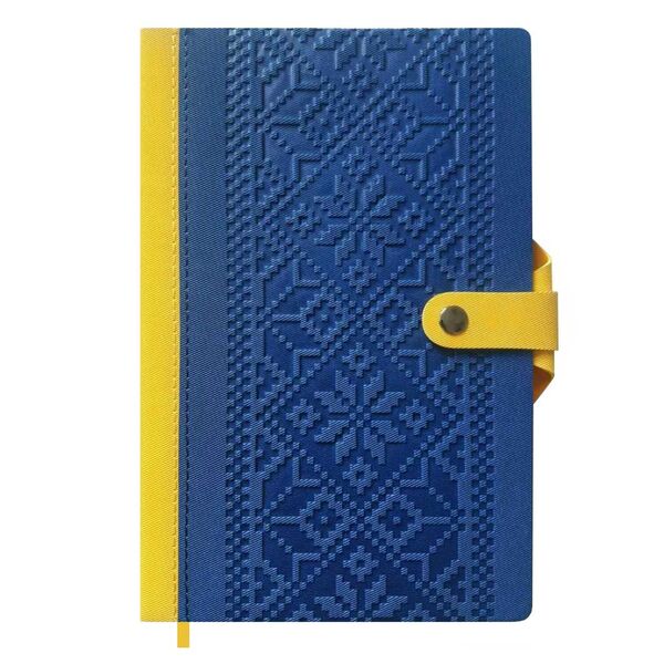 Записна книжка А5 в клітинку Twill на кнопці синьо-жовта Поліграфіст