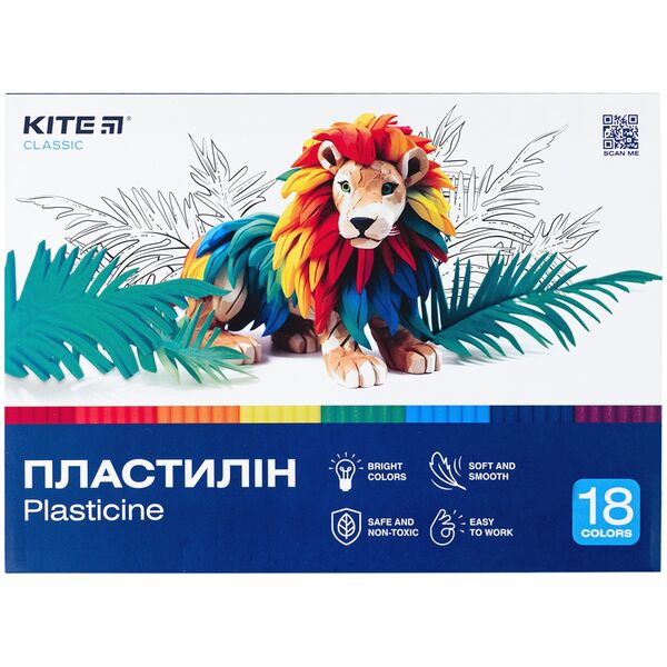 Пластилін восковий, 18 кол, 360 г. Kite Classic Поліграфіст