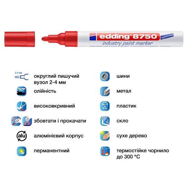 Маркер лаковий Industry Paint e-8750 2-4 мм червоний Поліграфіст картинка 2