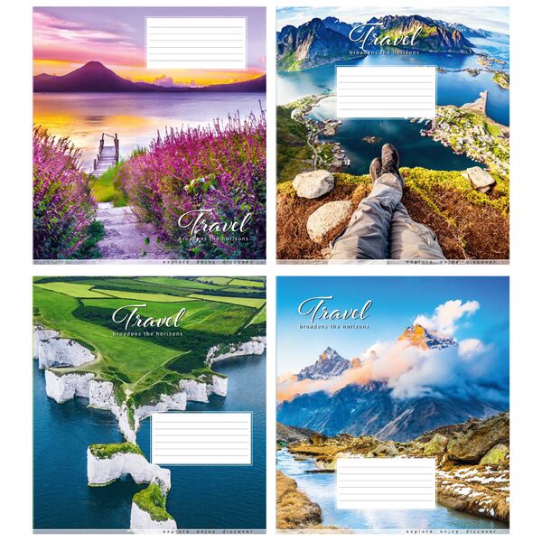 Зошит учнівський загальний 96 арк., клітинка, обкладинка повноколірна Серія 150"Travel" Поліграфіст