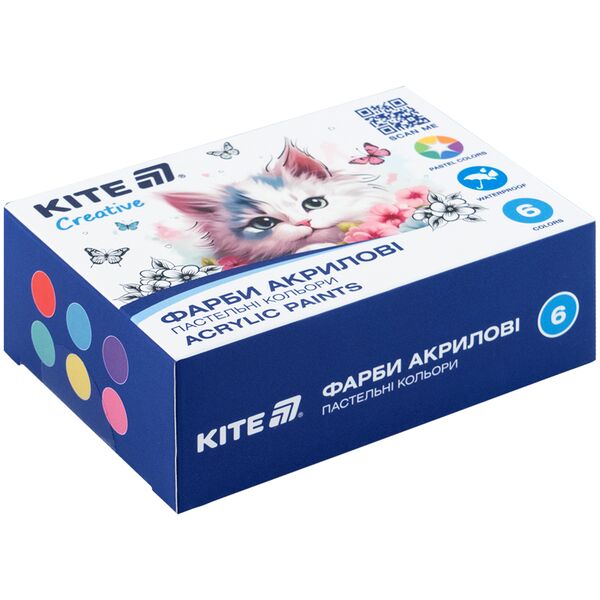Фарби акрил. 6 пастель. кол. 20 мл, Kite Creative Поліграфіст