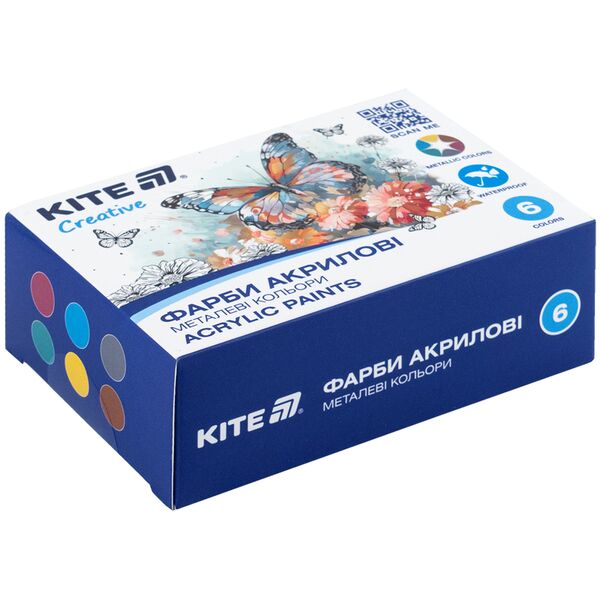 Фарби акрил. 6 метал. кол. 20 мл, Kite Creative Поліграфіст