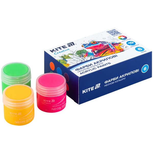 Фарби акрил. 6 неон. кол. 20 мл, Kite Creative Поліграфіст картинка 2
