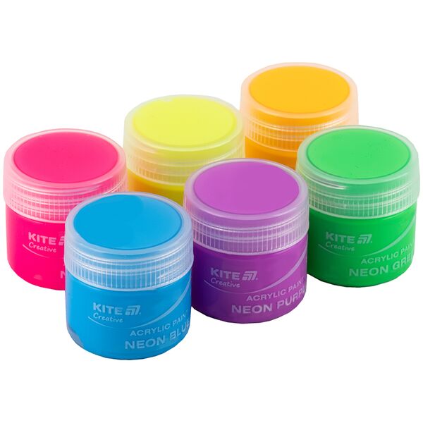 Фарби акрил. 6 неон. кол. 20 мл, Kite Creative Поліграфіст картинка 4