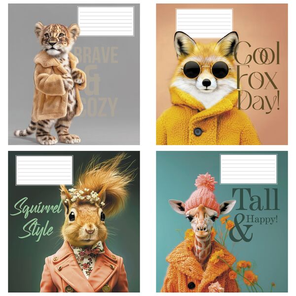 Зошит учнівський повноколірний 18 арк., клітинка. Серія 215"Стильні тварини" Поліграфіст