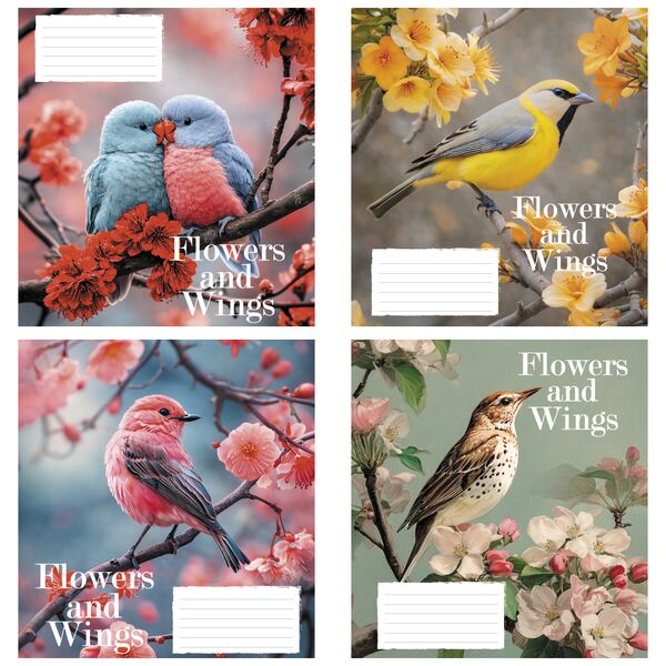 Зошит учнівський повноколірний 24 арк., клітинка. Серія 218"Птахи" Поліграфіст